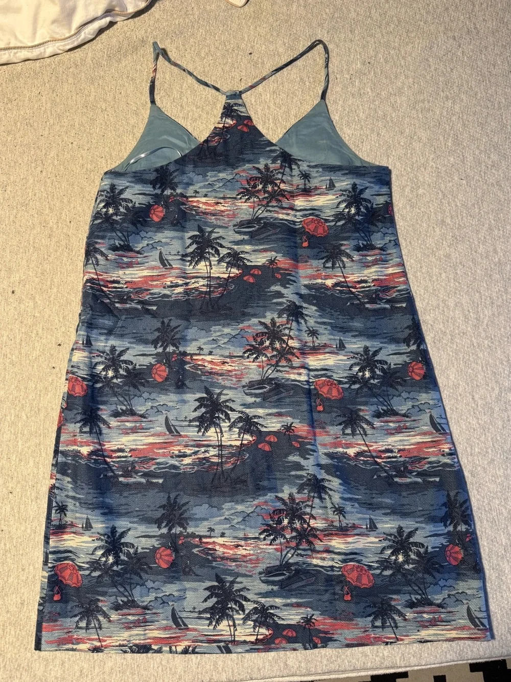 SALE J Crew Carrie Dress linen cotton blend blue Hawaiian print Size 4